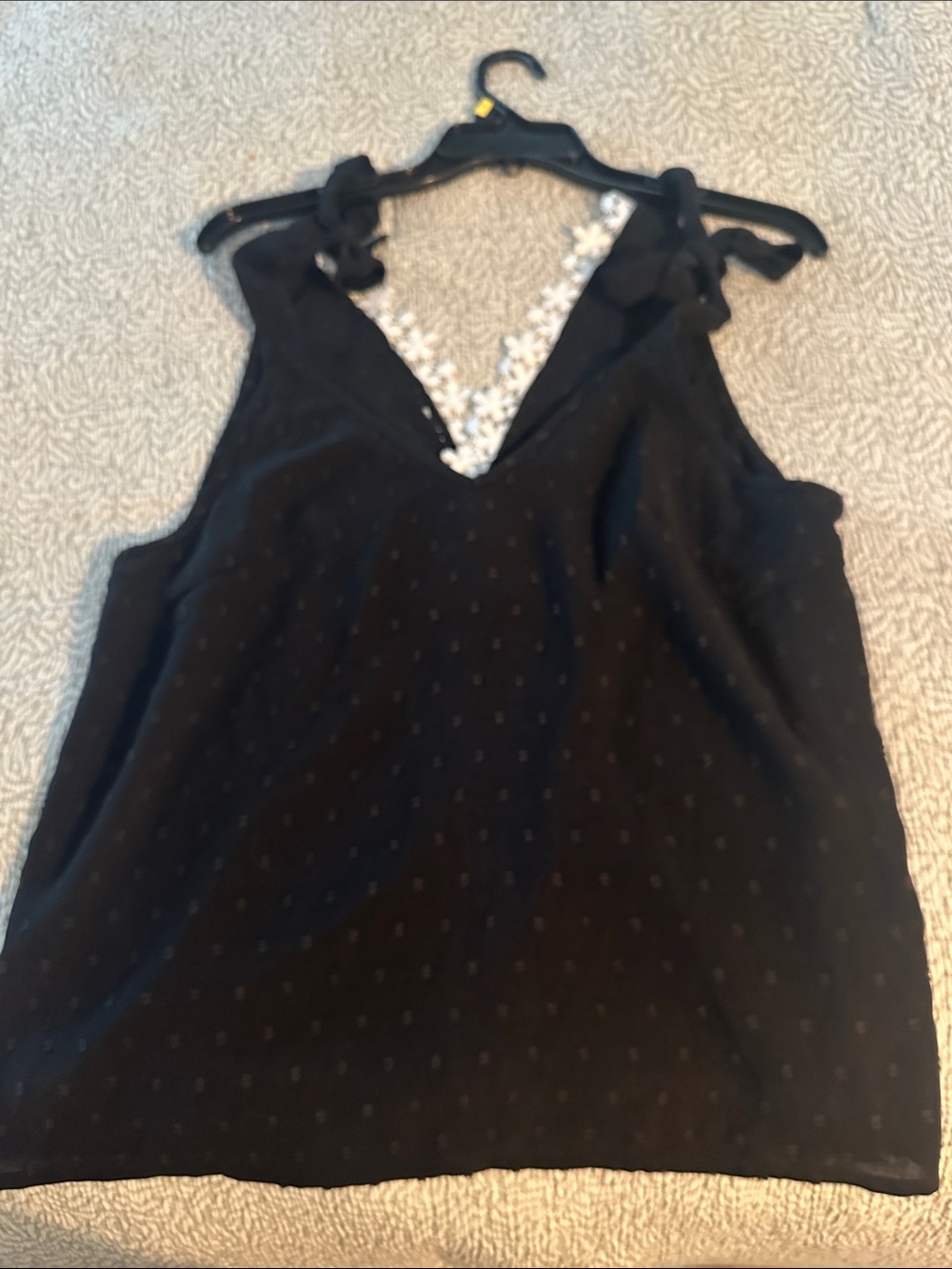 SHEIN Black V-Neck Tie-Shoulder Camisole with White Floral Lace